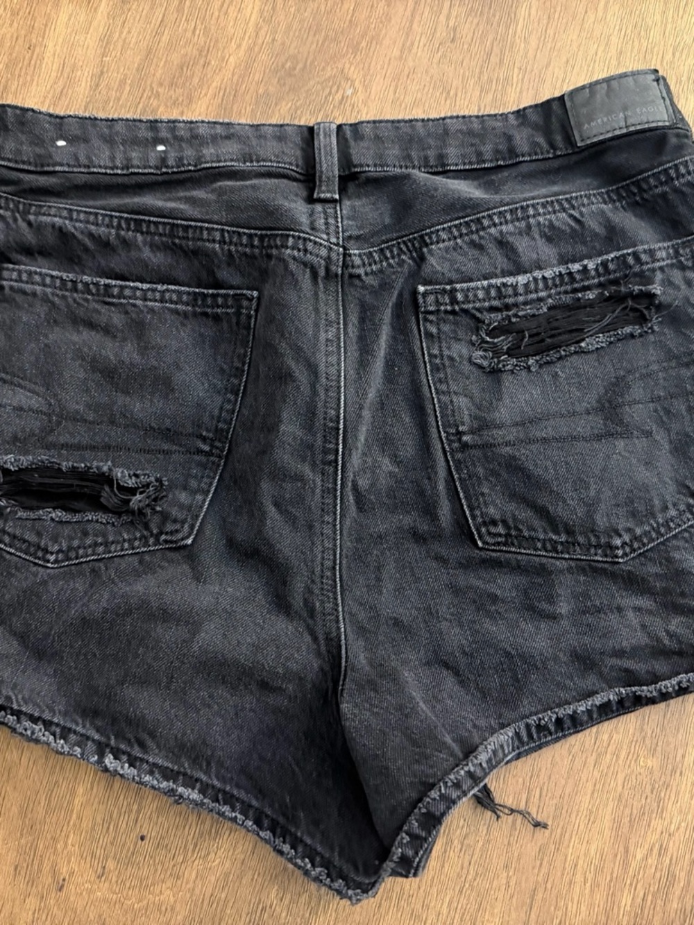 American Eagle Outfitters Washed Black Distressed Denim Jean Shorts - Picture 3 of 4